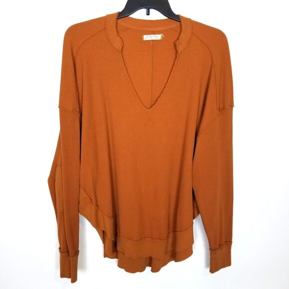 We The Free Free People Thermal Knit Shirt Sz L  Autumn Wildflower V Neck Boho - Picture 1 of 8